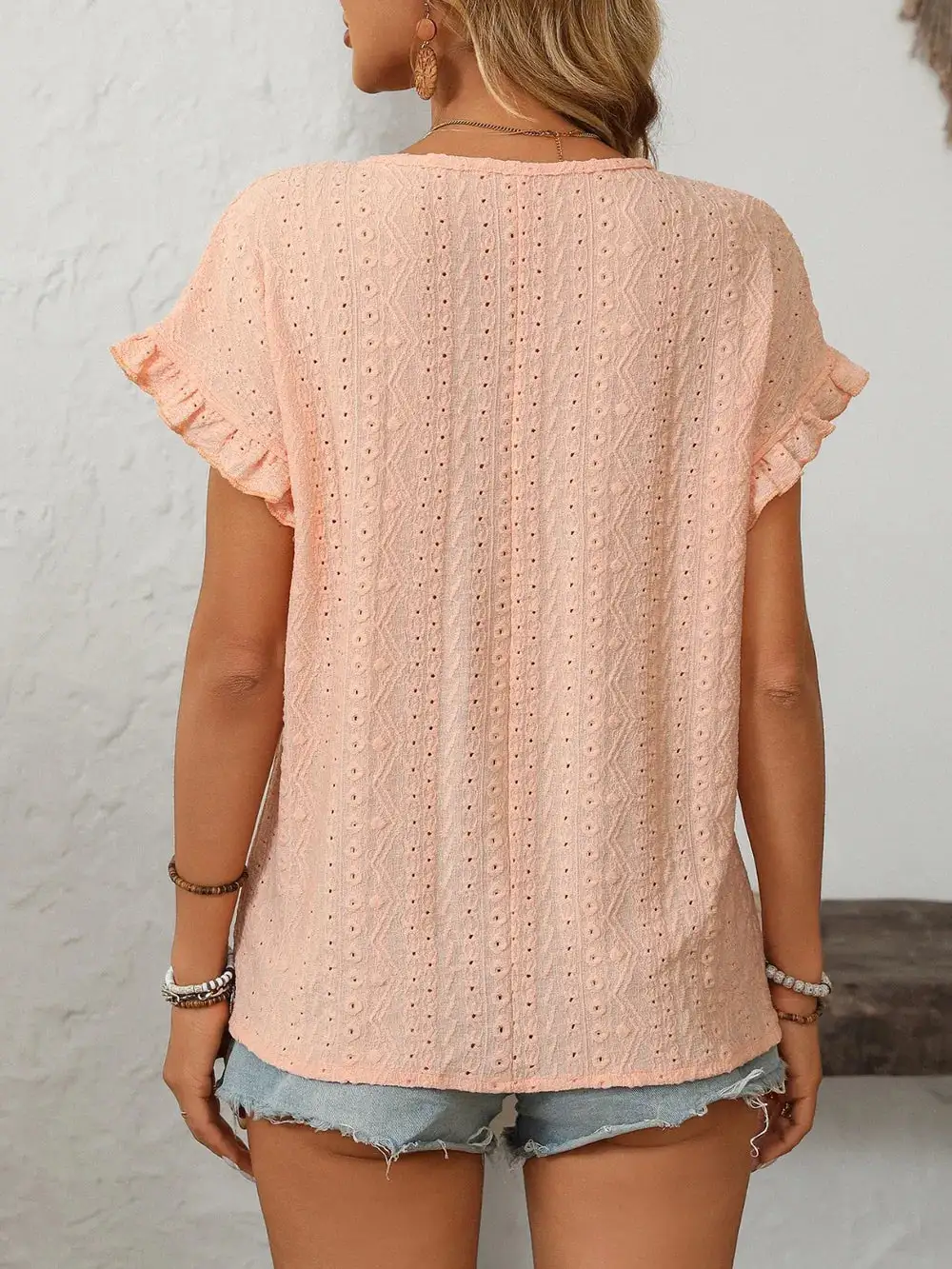 Mandy Eyelet Frill Round Neck Short Sleeve Top