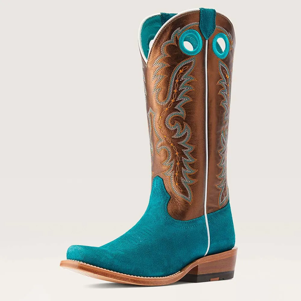 Faux-Suede Faux-Leather Embroidered Square-Toe Mid-Calf Boots