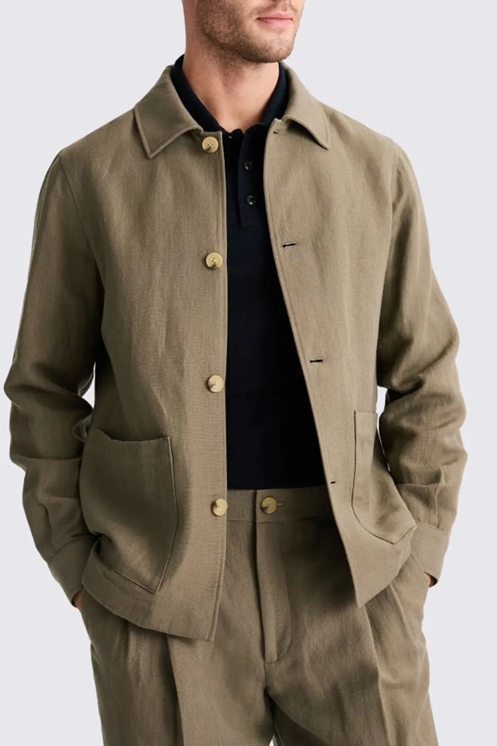 Linen-Wool Blend Khaki Men's Jacket