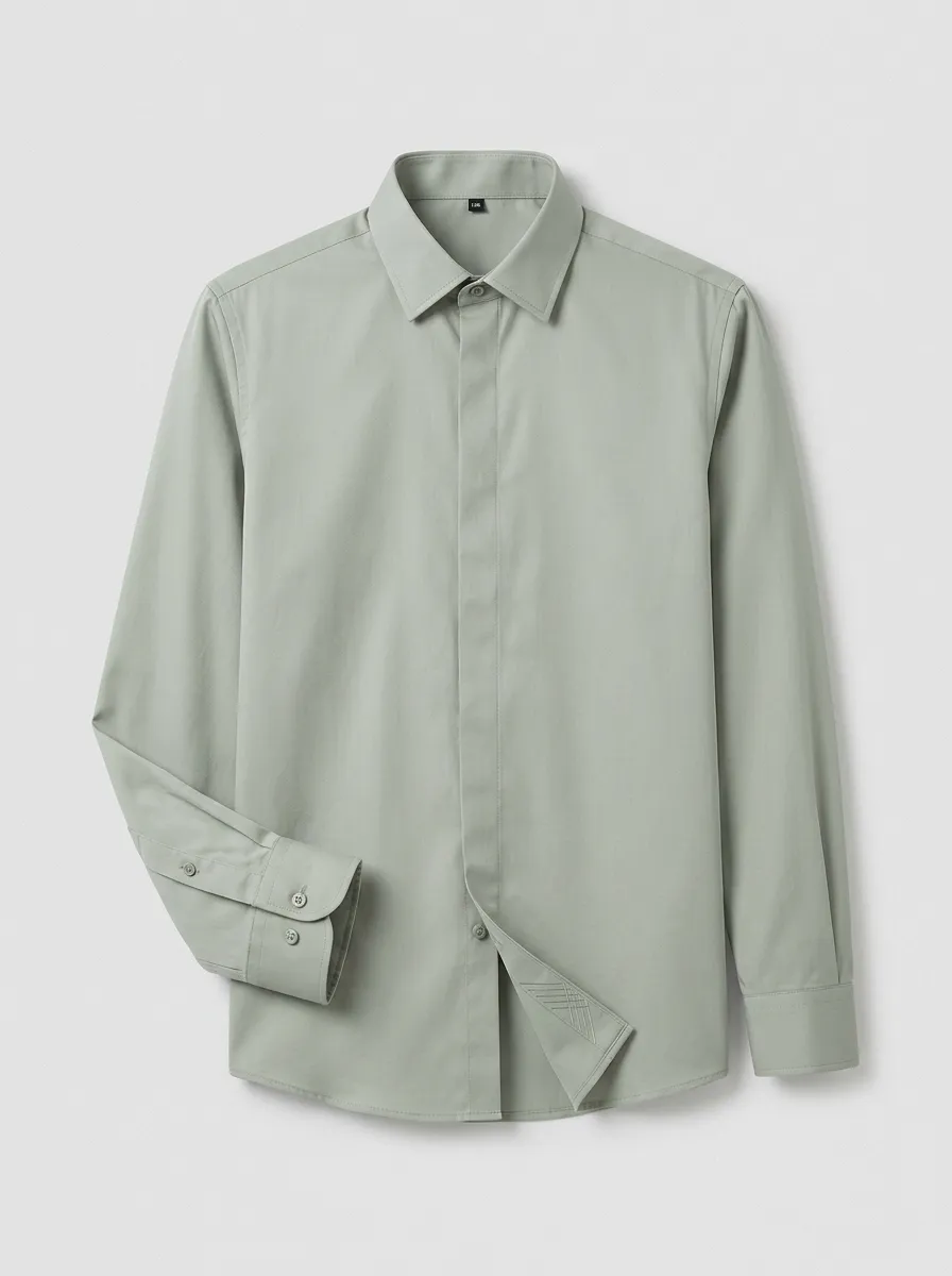 Men's Non-Iron Cotton Sage Green Long Sleeve Dress Shirt