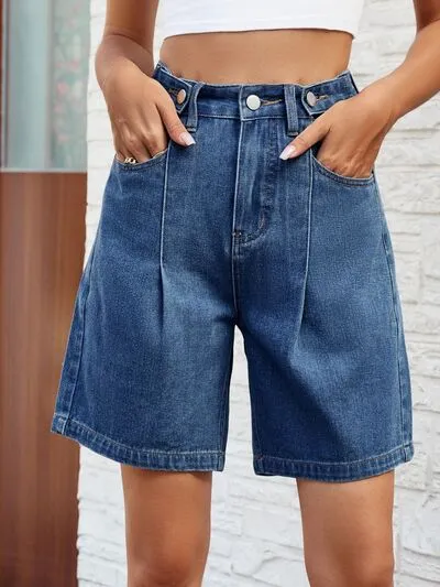 Minimal High Waist Denim Shorts with Pockets