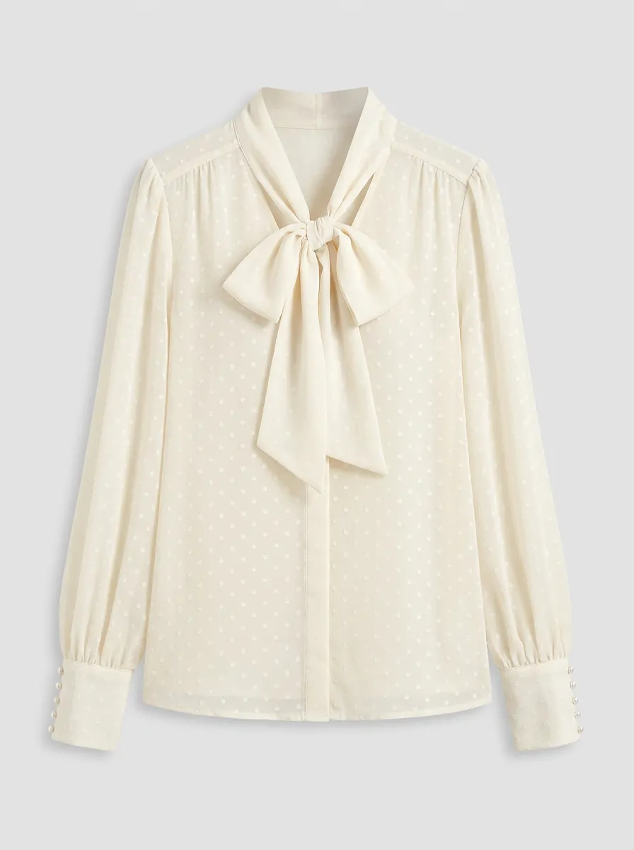 Women's Elegant Vintage Polka Dot Bow Tie Printed Blouse