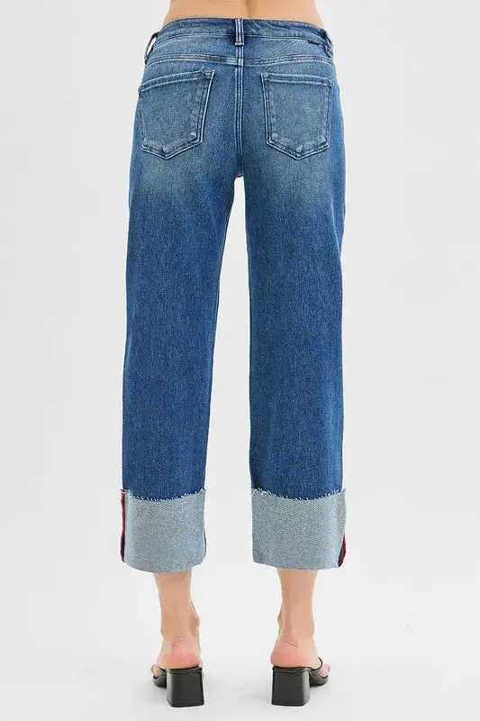 Tummy Control Mid Rise Crop Wide Denim Jeans