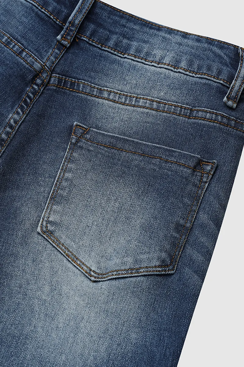 Ripped Raw Hem Low Rise Skinny Moto Jeans