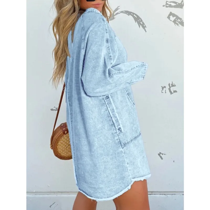 Plus Size Button-Front Long-Sleeve Denim Shirt Dress