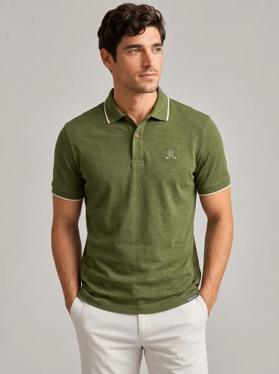 Men's Equestrian Lover Shield Logo Printed Tipped Polo Shirt