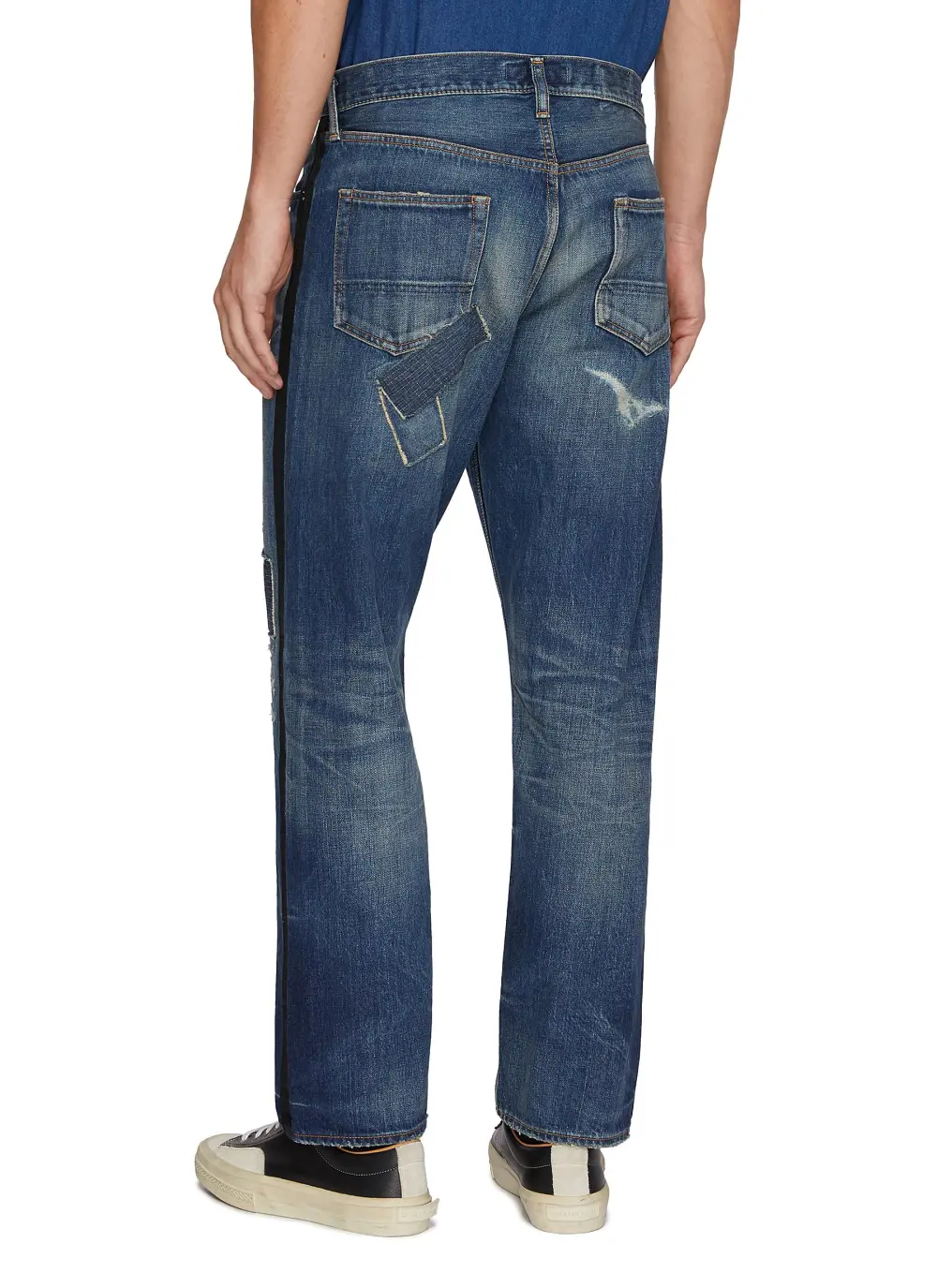 Simple Straight-Cut Blue Cottom Jeans