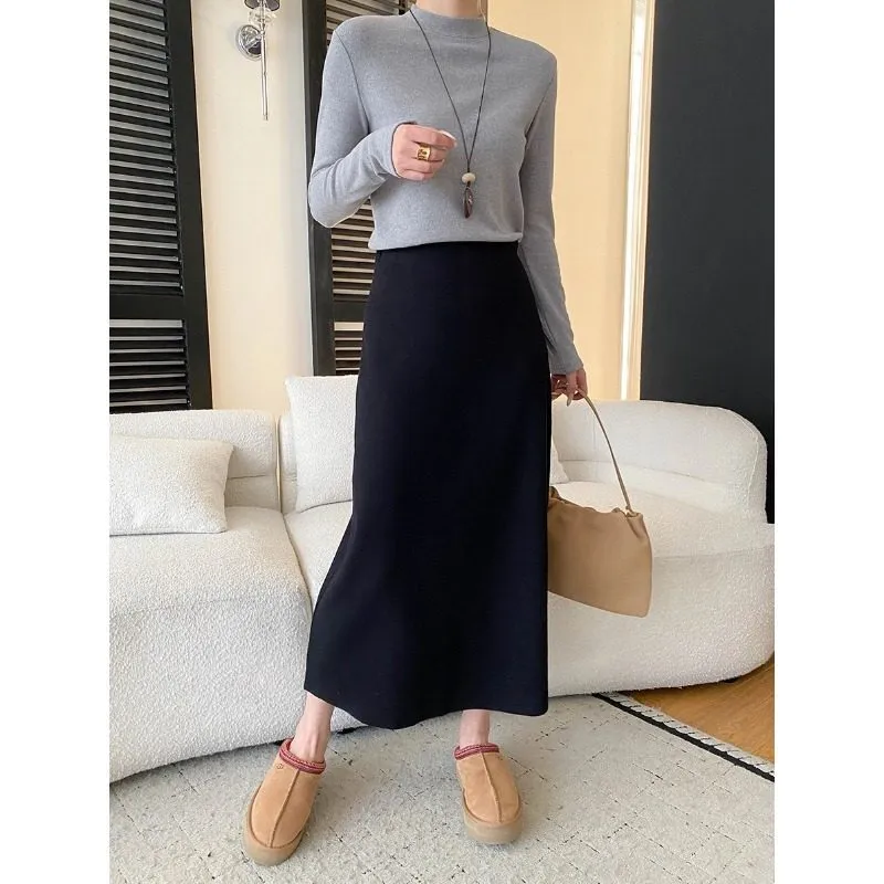 Cozy Simple Semi-High Neck Long Sleeve T-Shirt