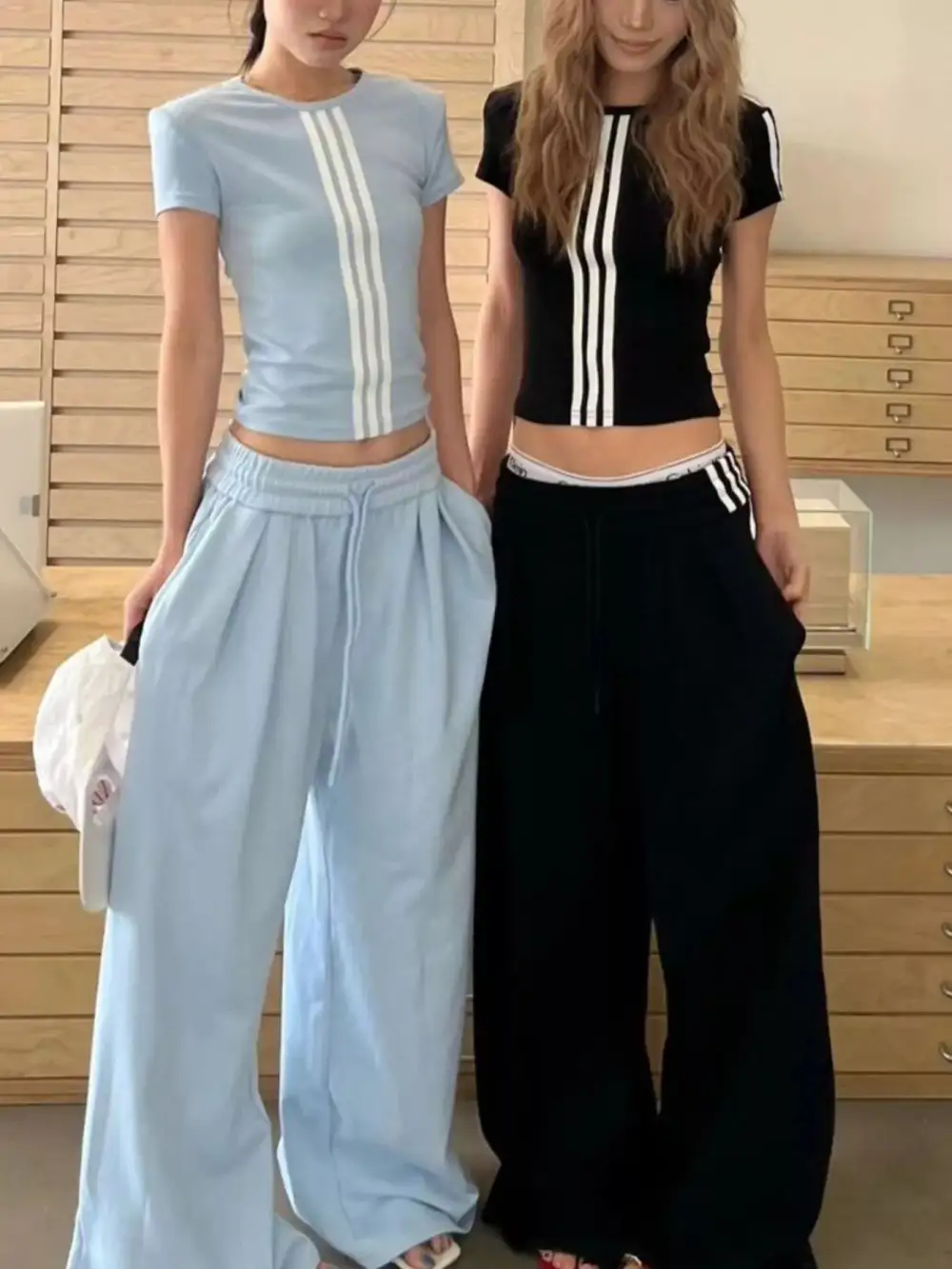 Elevated Striped Crop Top and Wide Leg Pants Set