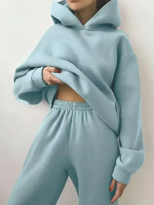 Casual fashion thickened long-sleeved sweatshirt and trousers two-piece set for women
