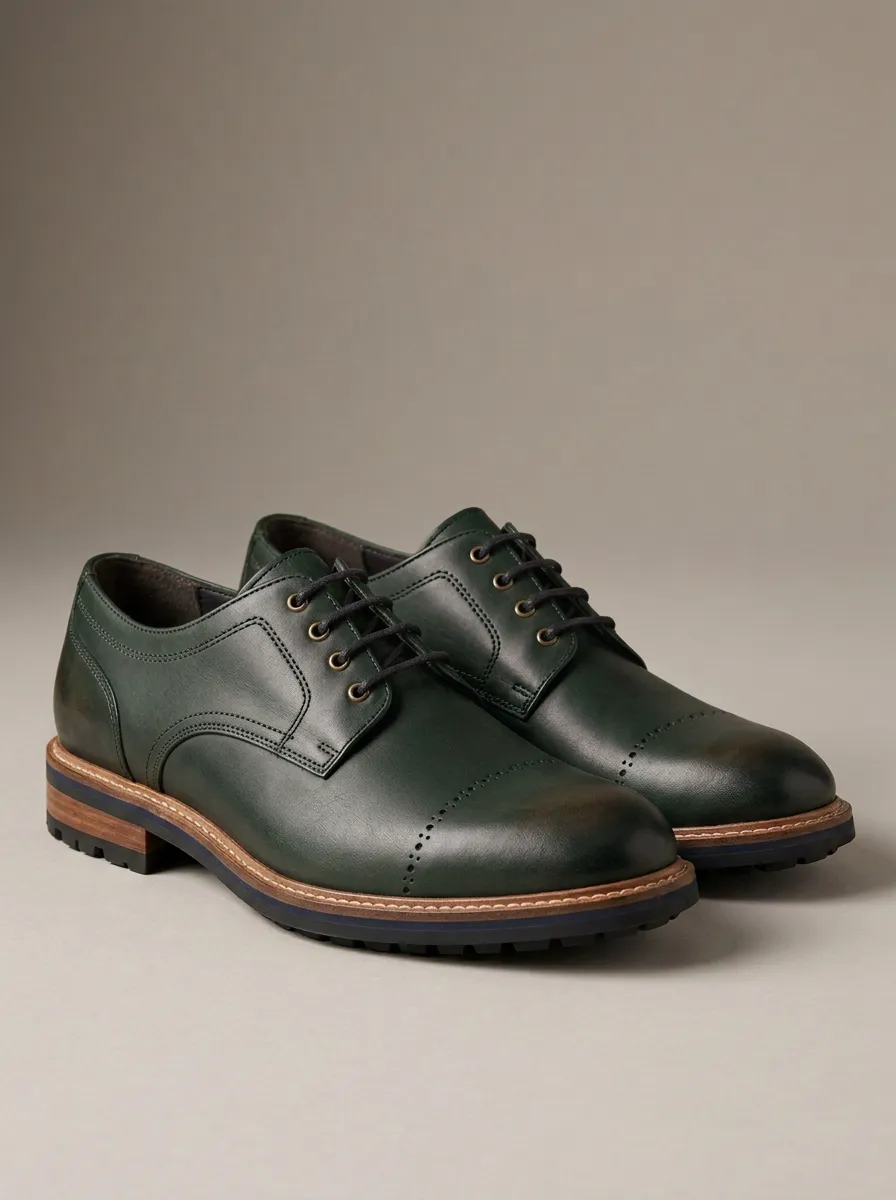 Men's Classic Brown Cap Toe Brogue Leather Oxford Shoes