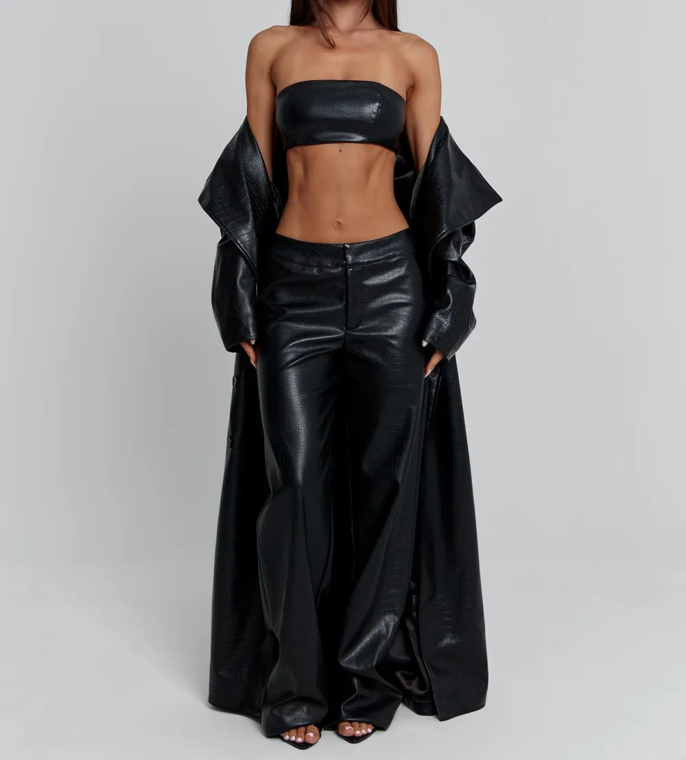 Black Croc Embossed Trench Coat