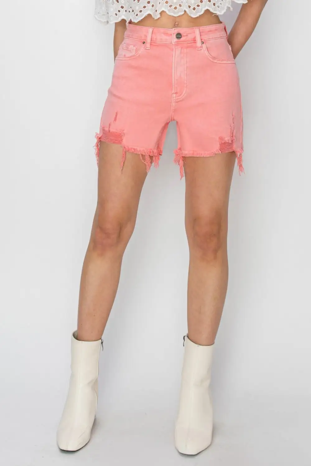Versatile High Rise Distressed Denim Shorts