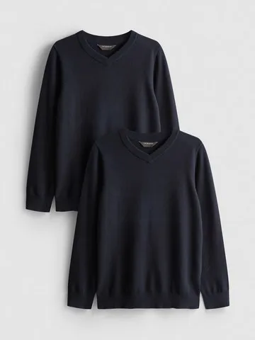 7-15yrs | 2pk Unisex Cotton Rich V-Neck School Jumpers
