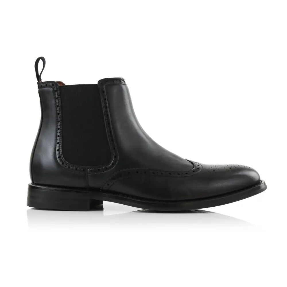 Faux-Leather Wingtip Brogue Chelsea Boots