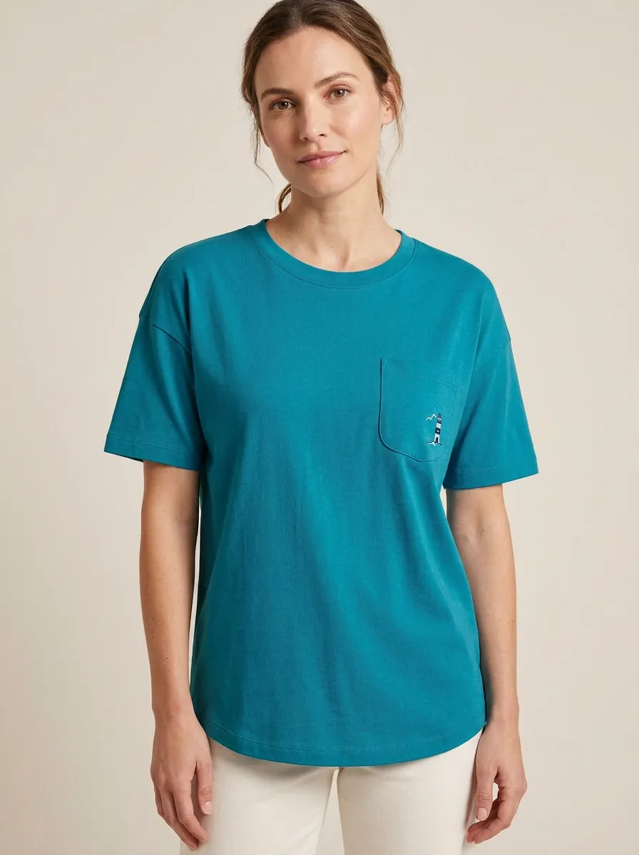 Women's Lighthouse Embroidered Pocket Crewneck T-Shirt