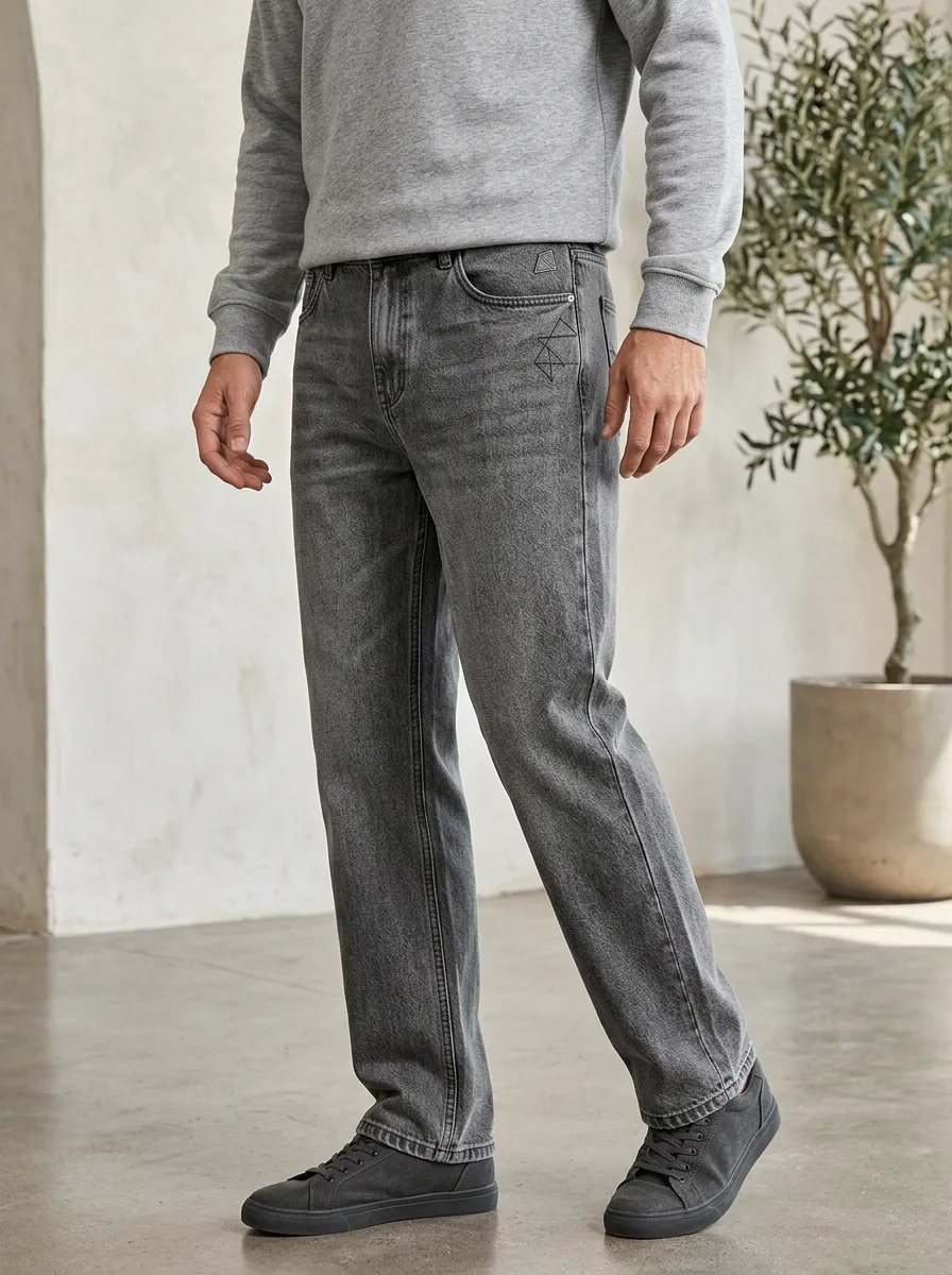 Men's Geometric A3 Logo Printed Straight Leg Jeans