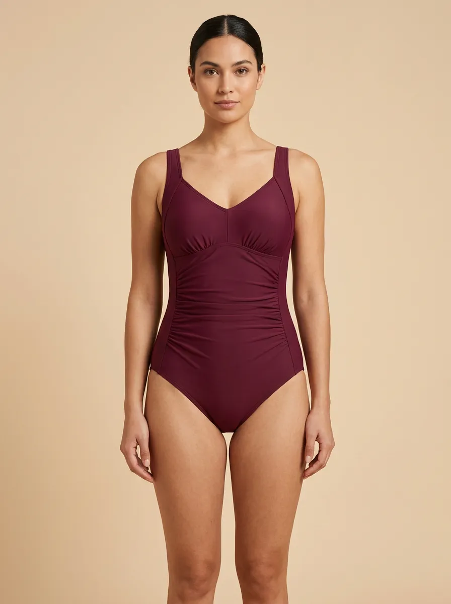 Shaped V-Neck Ruched One-Piece Swimsuit