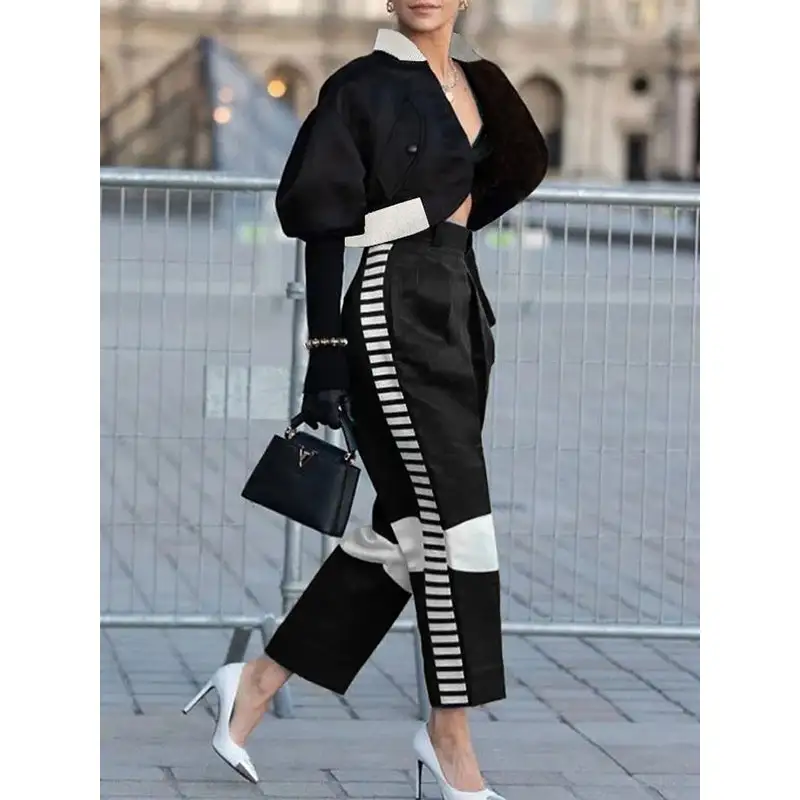 Contemporary High Waisted Contrast Color Pants Trousers