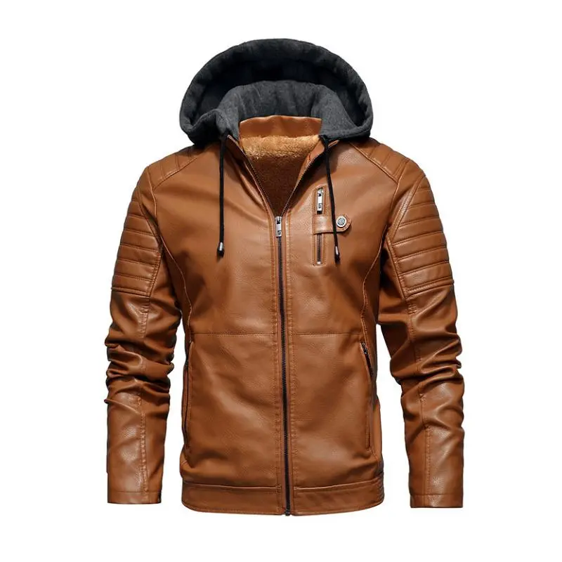 Leather Button Hooded Jacket