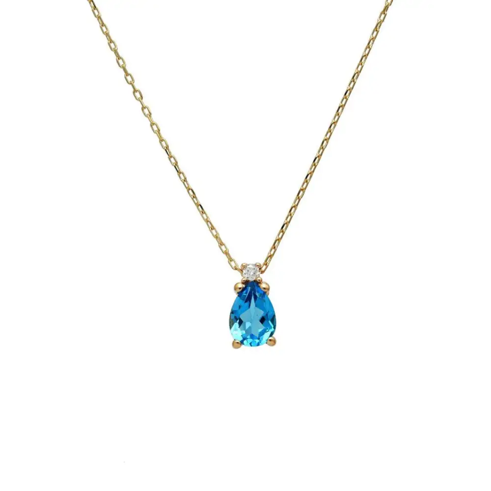 Pear Diamond and Pear Shape Topaz Solitaire Necklace