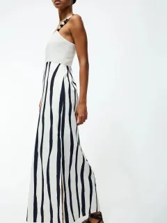 Creative Wave Stripe Square Neck Dress