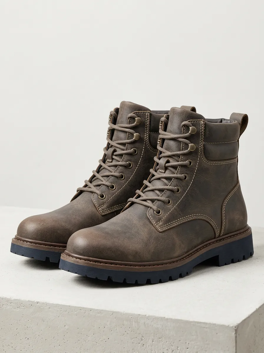 Men's Brown Lace Up Combat Boots
