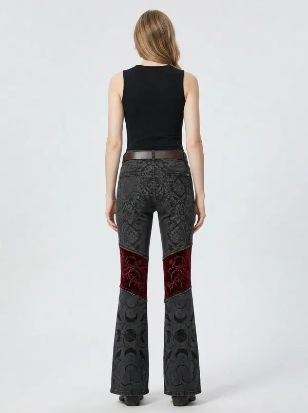 Dark Rose Moon Raven Statement Women's Gothic Flare Pants