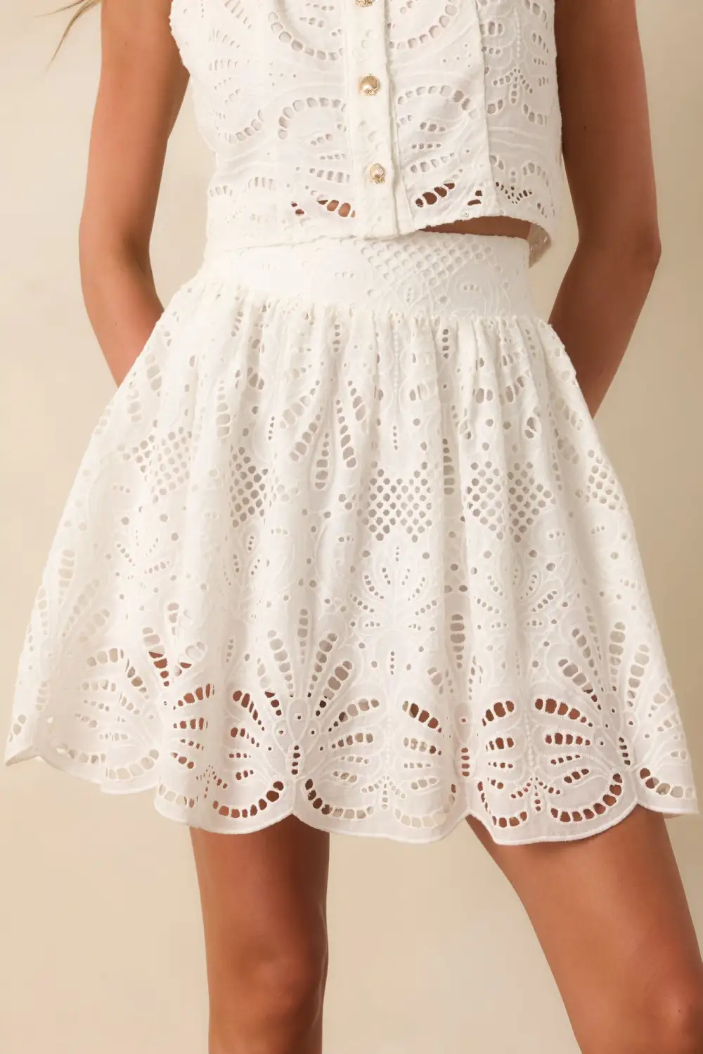 Palm Lace Cotton Mini Skirt