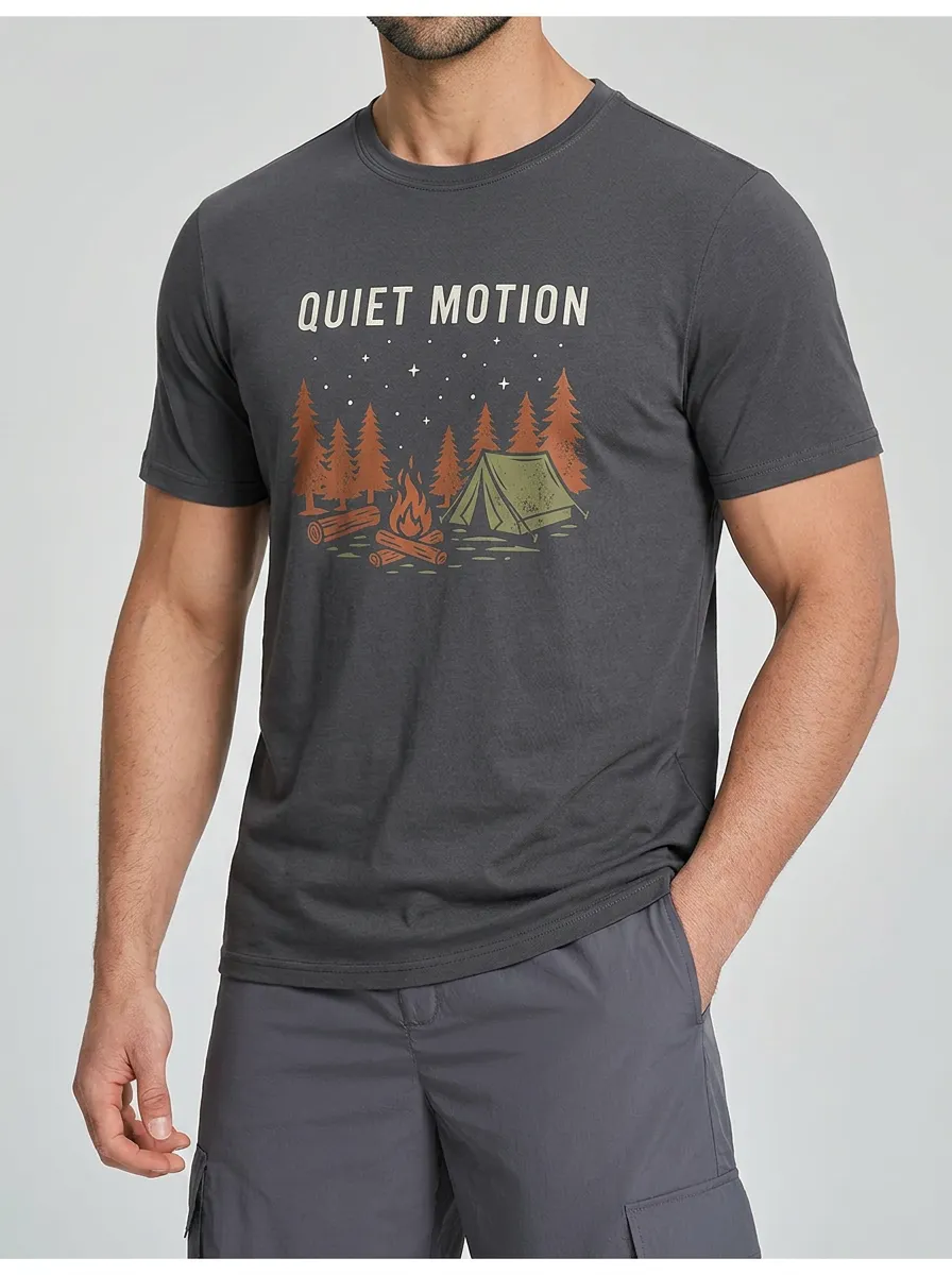 Men's Camping Lover Quiet Motion Forest Campfire Printed T-shirt