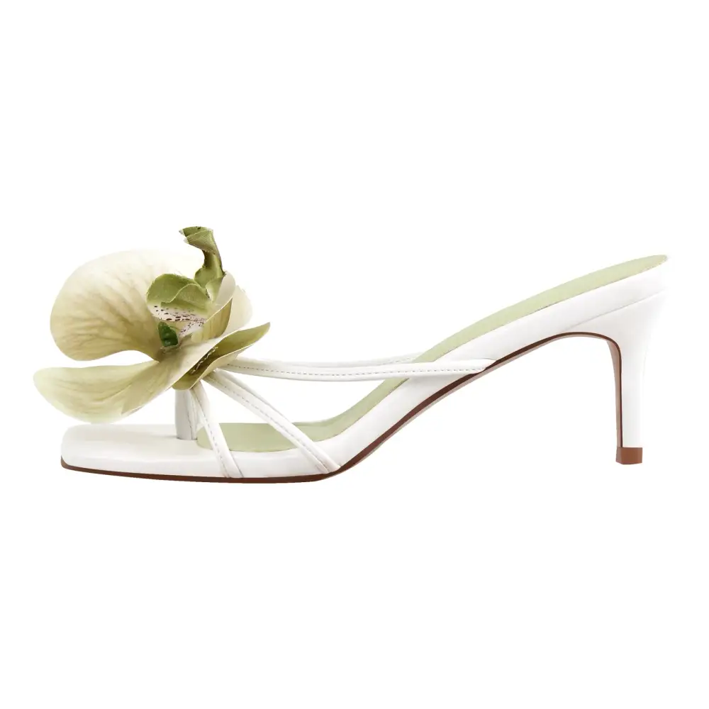 Flower Square Toe Thong Mule Sandals