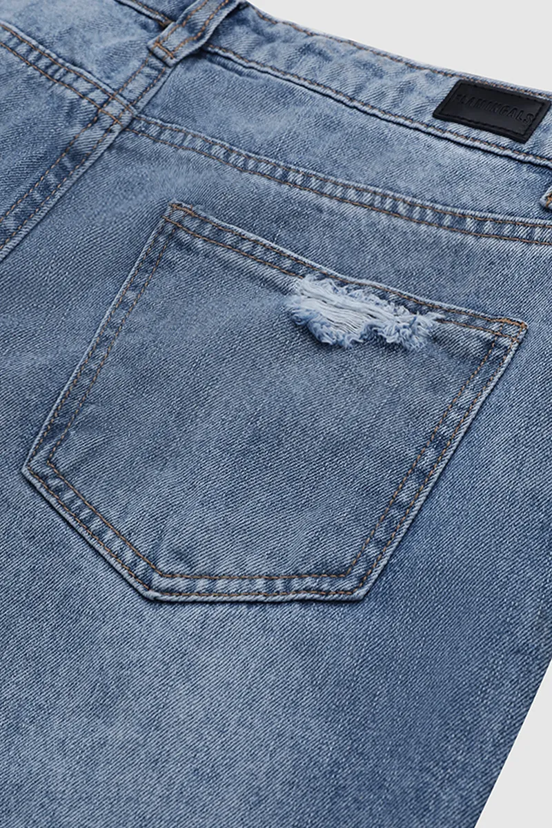 Distressed Raw Hem Straight Leg Jeans