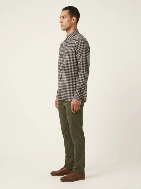 Men's Bird-Embroidered Dual-Pocket Gingham Flannel Shirt