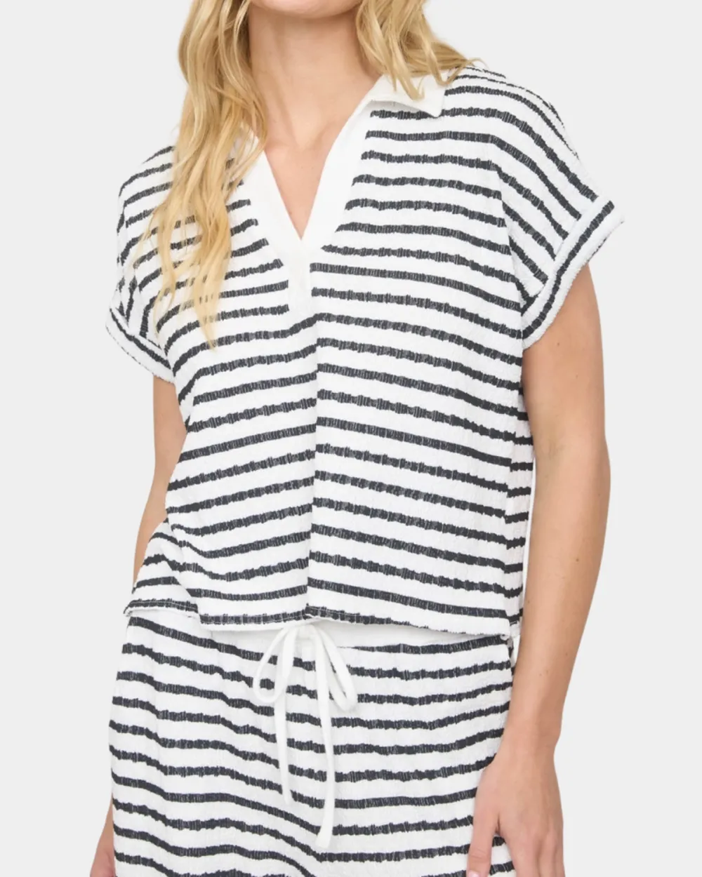 Textured Textured Stripe Collared Top Sets
