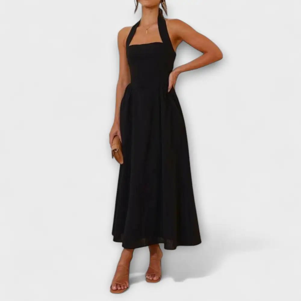 Check Pattern Relaxed Halter Casual Dress
