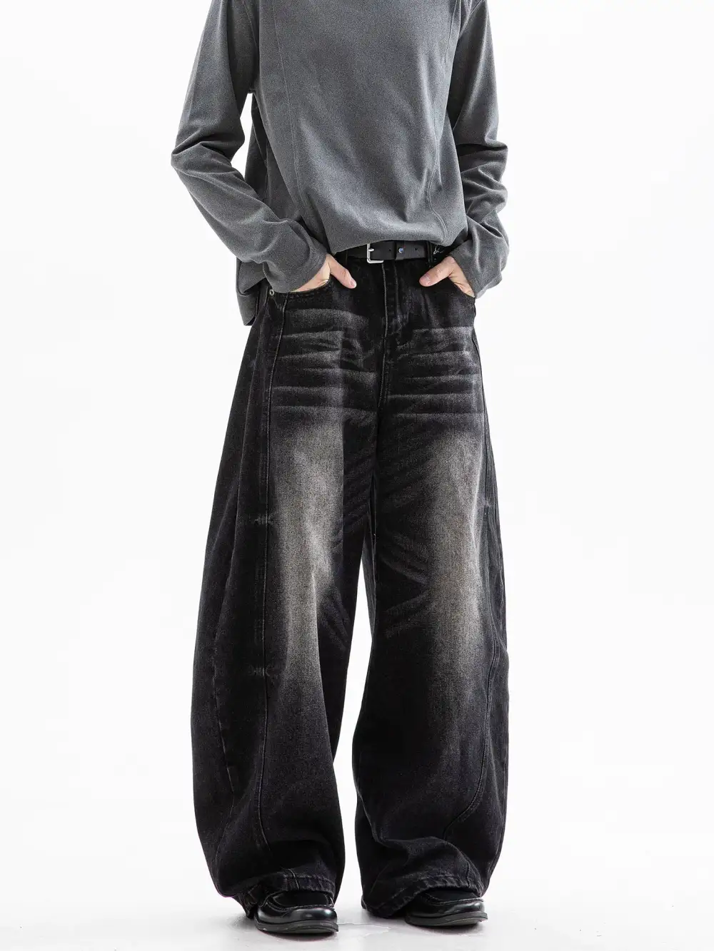 Ultra-Wide Whisker-Fade Washed Jeans