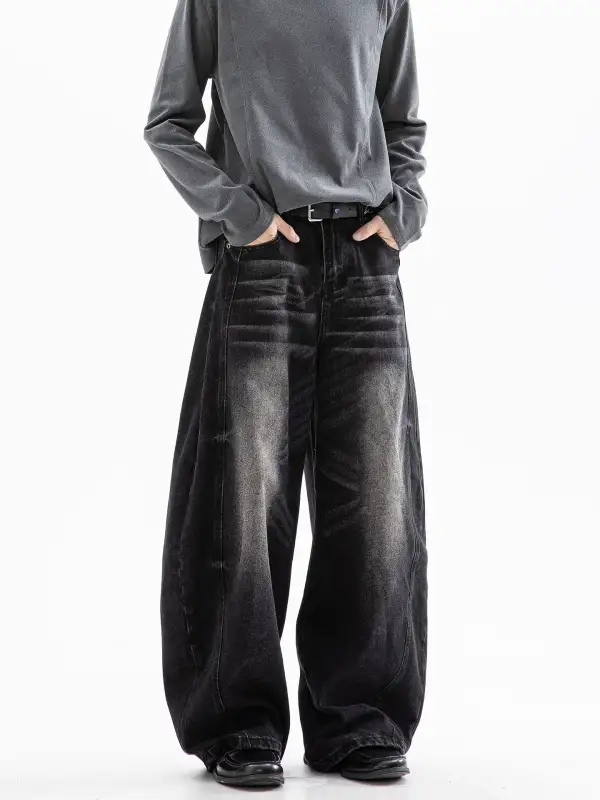 Ultra-Wide Whisker-Fade Washed Jeans