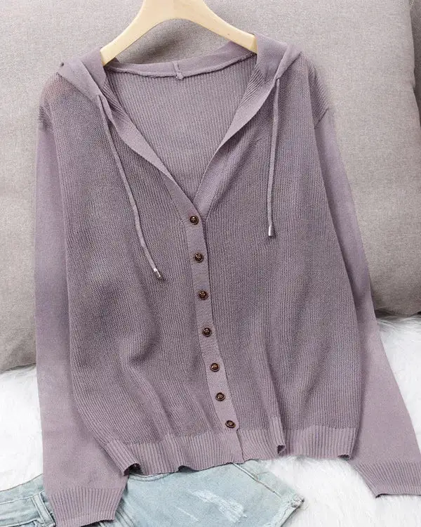 Silk-Blend Hooded Openwork Cardigan