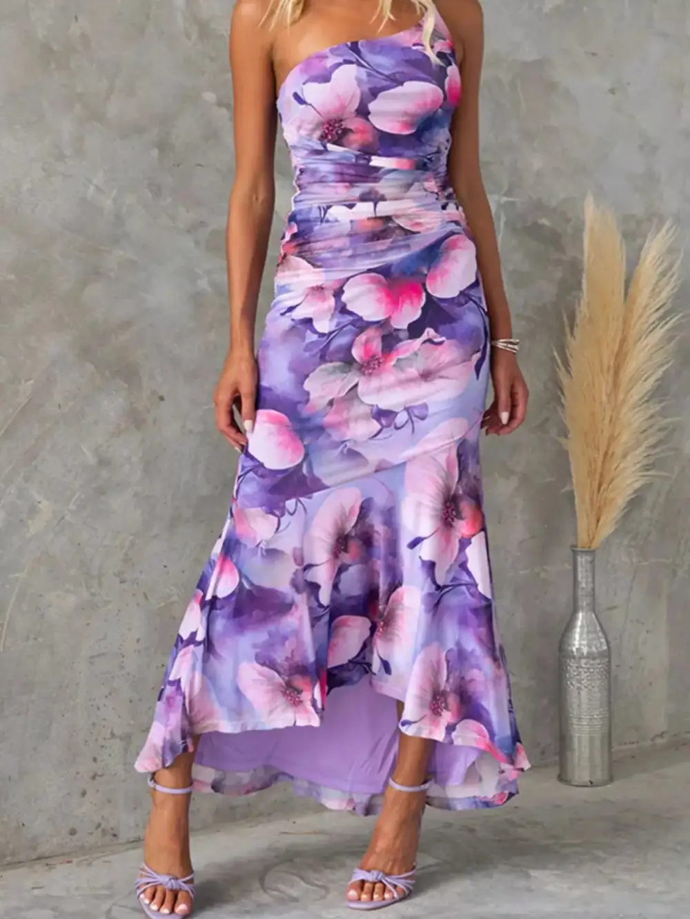 Floral Printed Ruched Maxi Dress