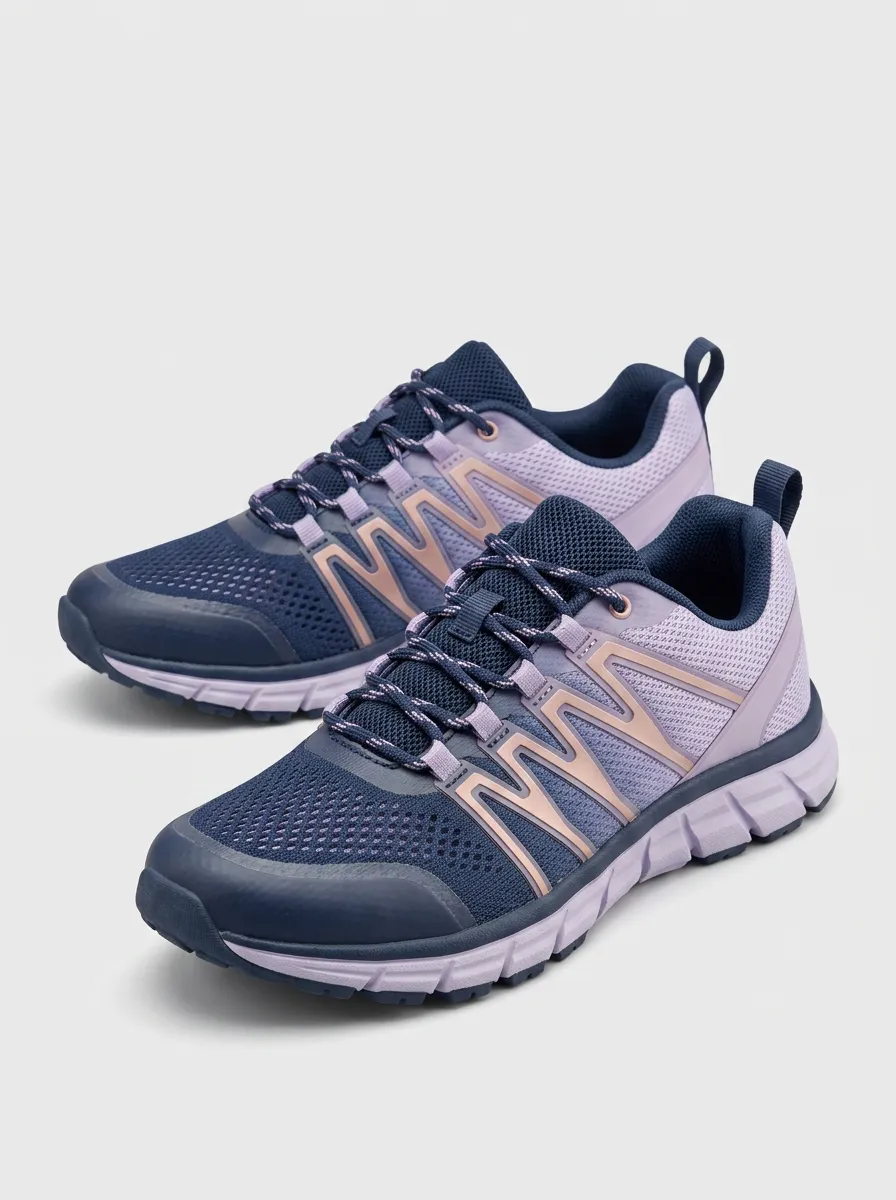 Women's Purple Navy Mesh Athletic Printed Sneakers
