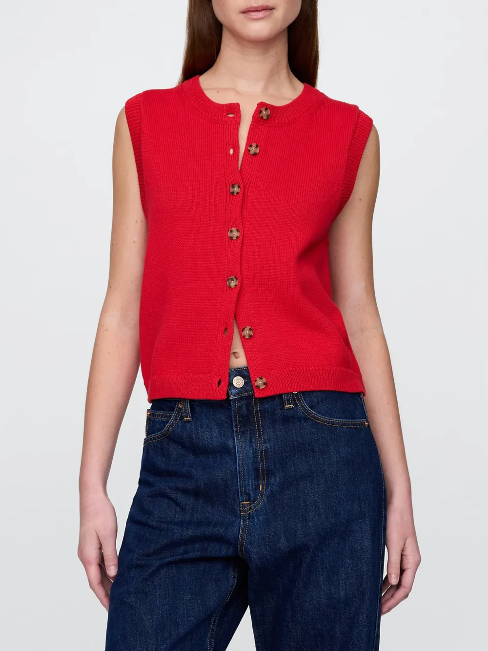 Round Neck Sleeveless Cardigan