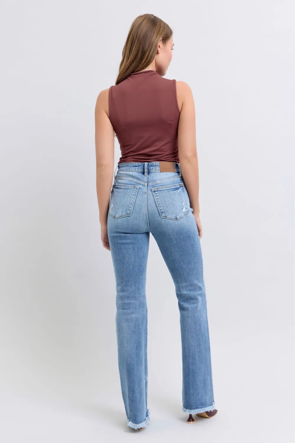 Raw Hem High Rise Bootcut Denim Jeans