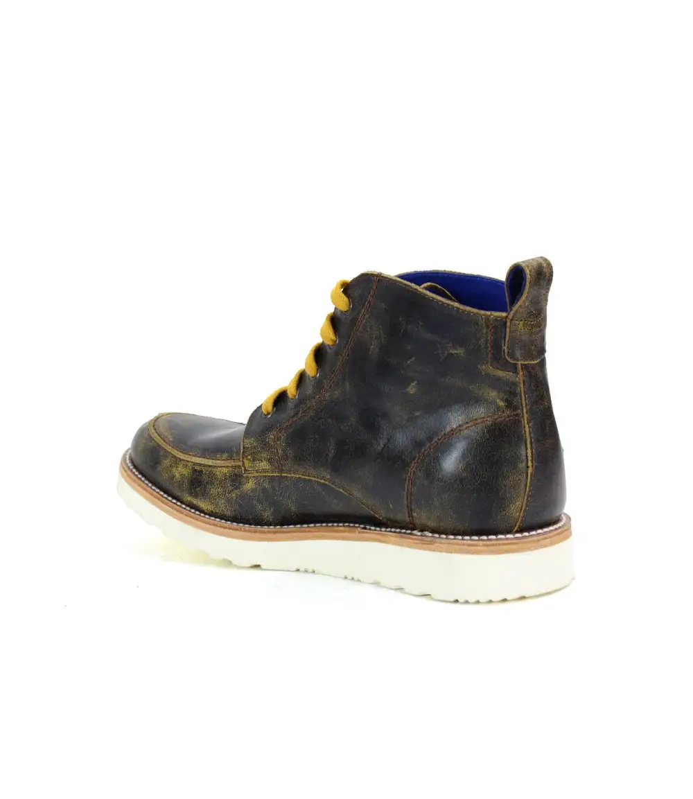 Apron-Toe Lace-Up Distressed Work Boots