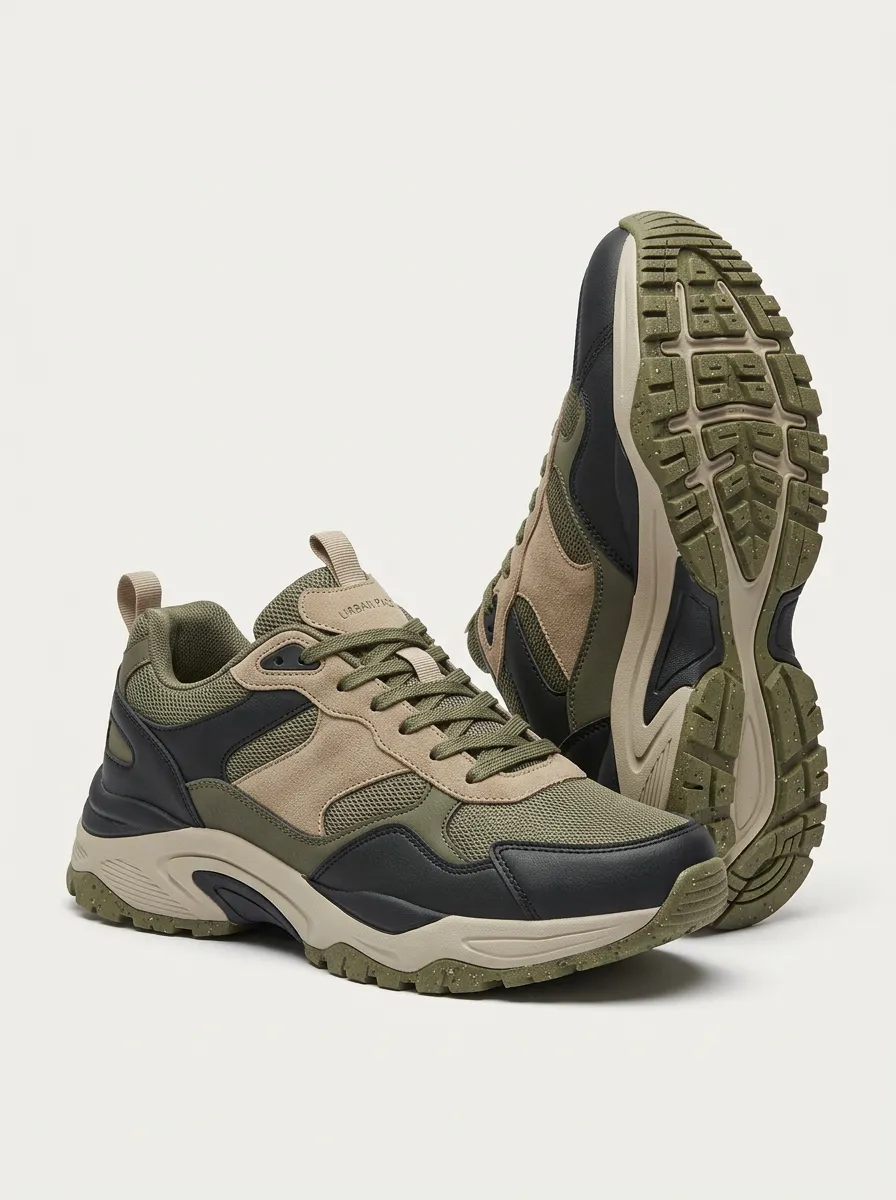 Outdoor-Inspired Hiking-Inspired Suede-Panel Mesh-Panel Casual Sneakers
