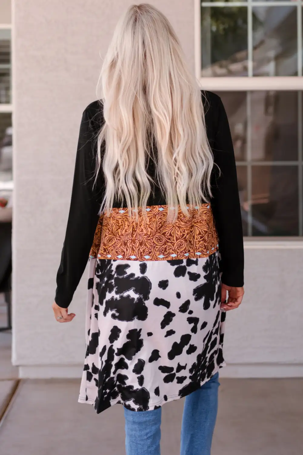 Open Front Patchwork Cardigan