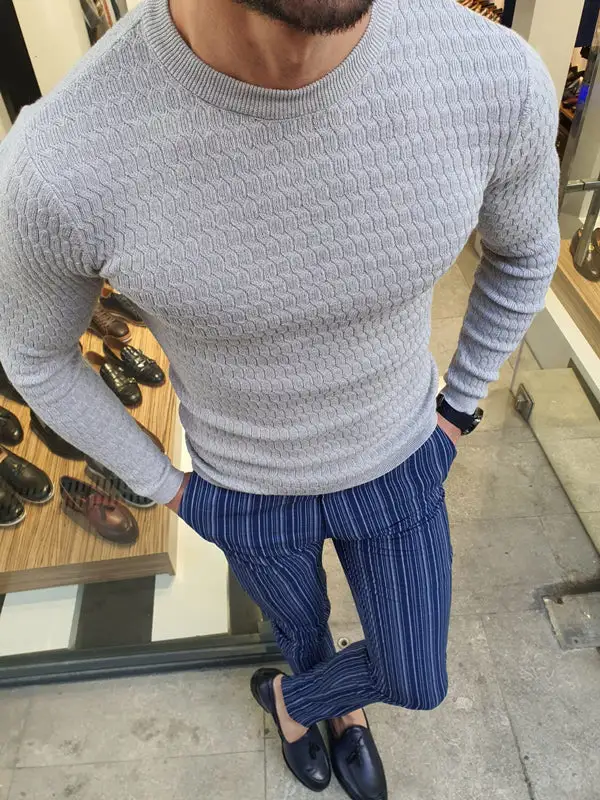 Classic Crew Neck Slim Fit Cotton Knit Sweater
