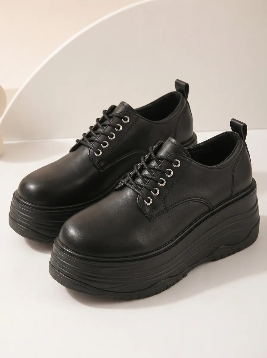 Women's Gothic Punk Style Black Platform Lace-up Shoes