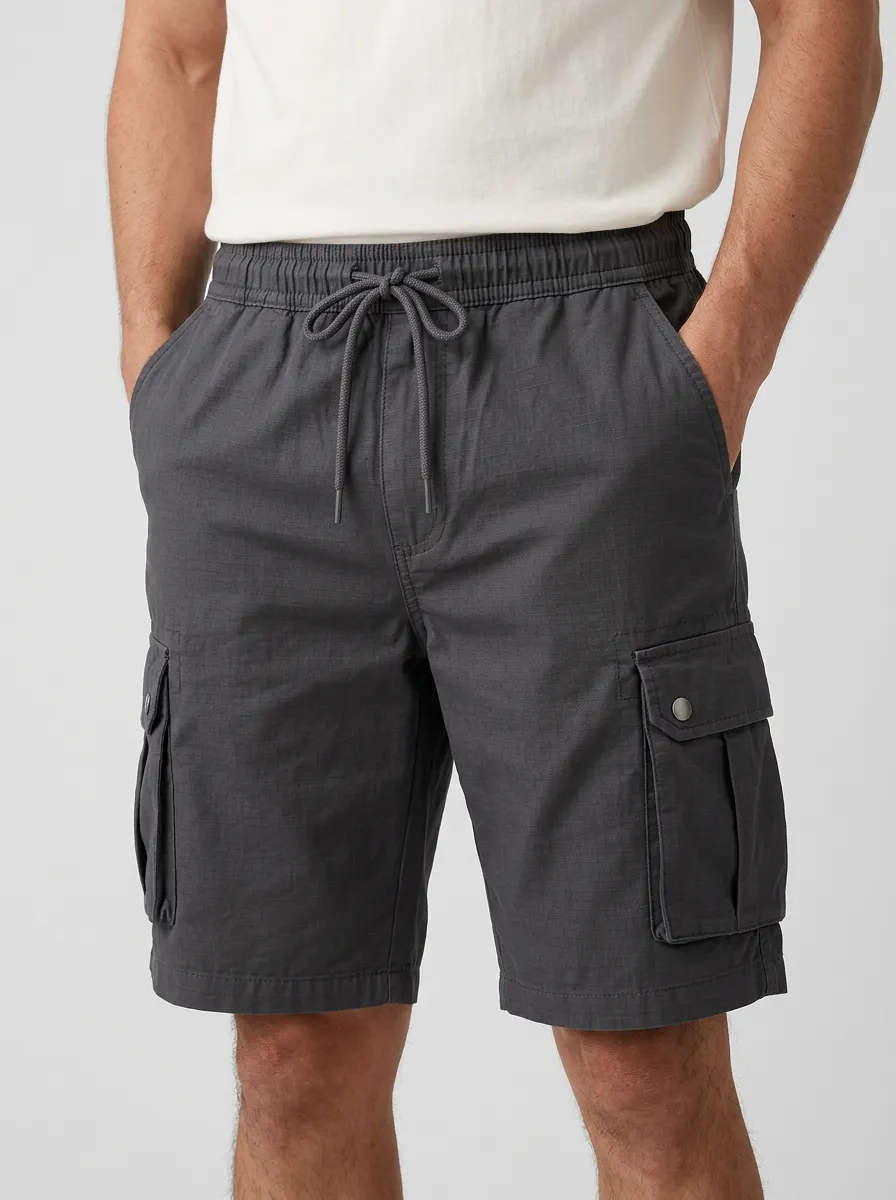 Relaxed-Look Pocketed Drawstring Utility Cargo Shorts