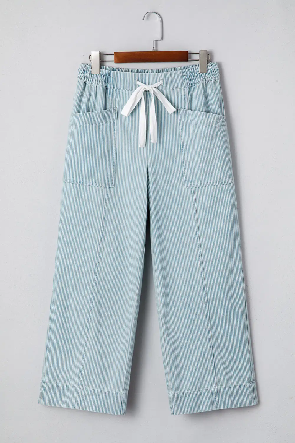 Women's Stripe Mid Rise Drawstring Waist Jeans