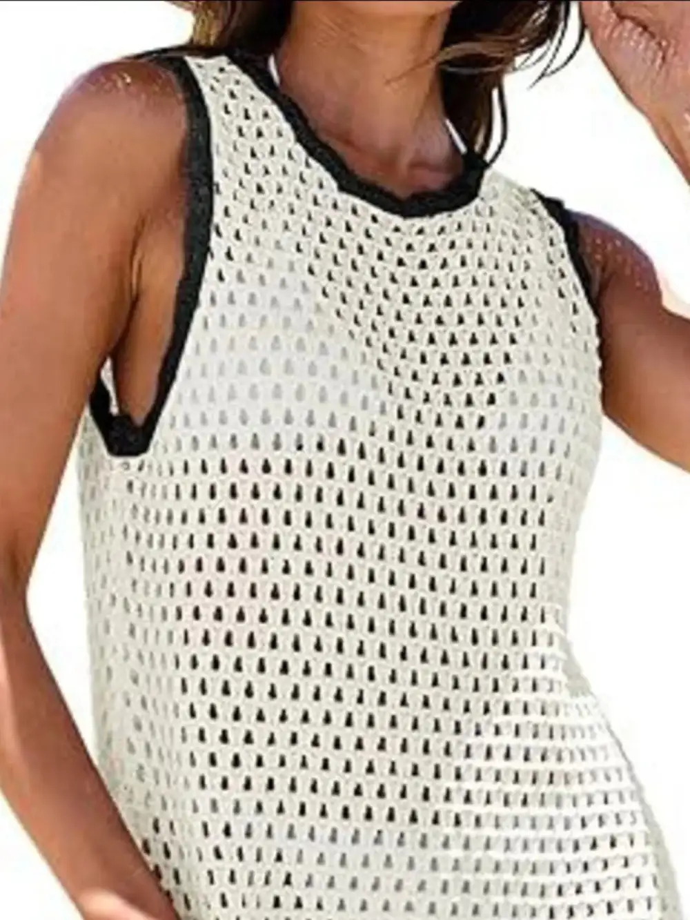 Blocked Pattern Openwork Sleeveless Panel Detail Swim Cover Up
